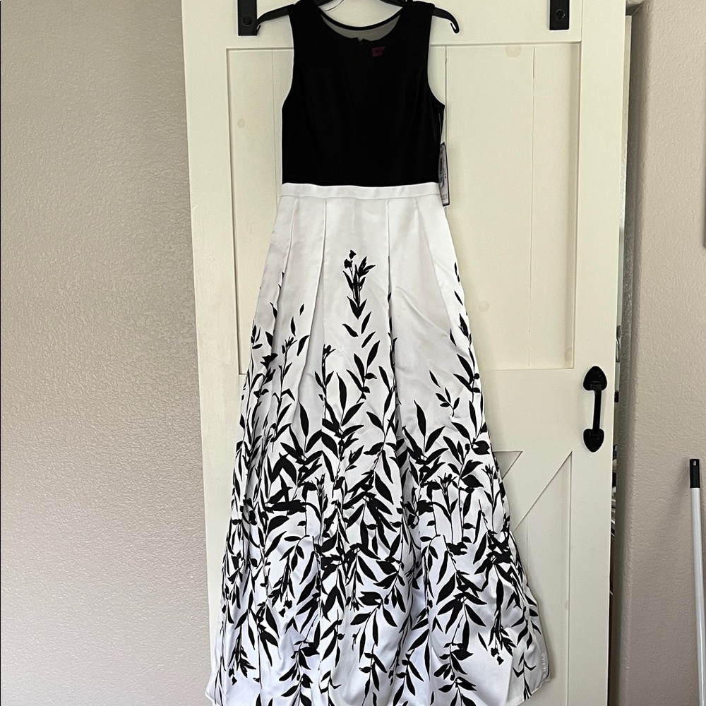 Elegant Long Black and White Dress with mesh detail